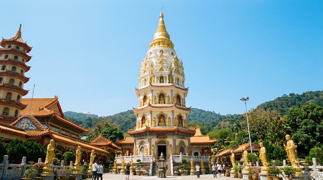 The Pagoda of Rama VI at Kek Lok Si Temple — seven-storey pagoda combining Chinese, Thai and Burmese architectural styles