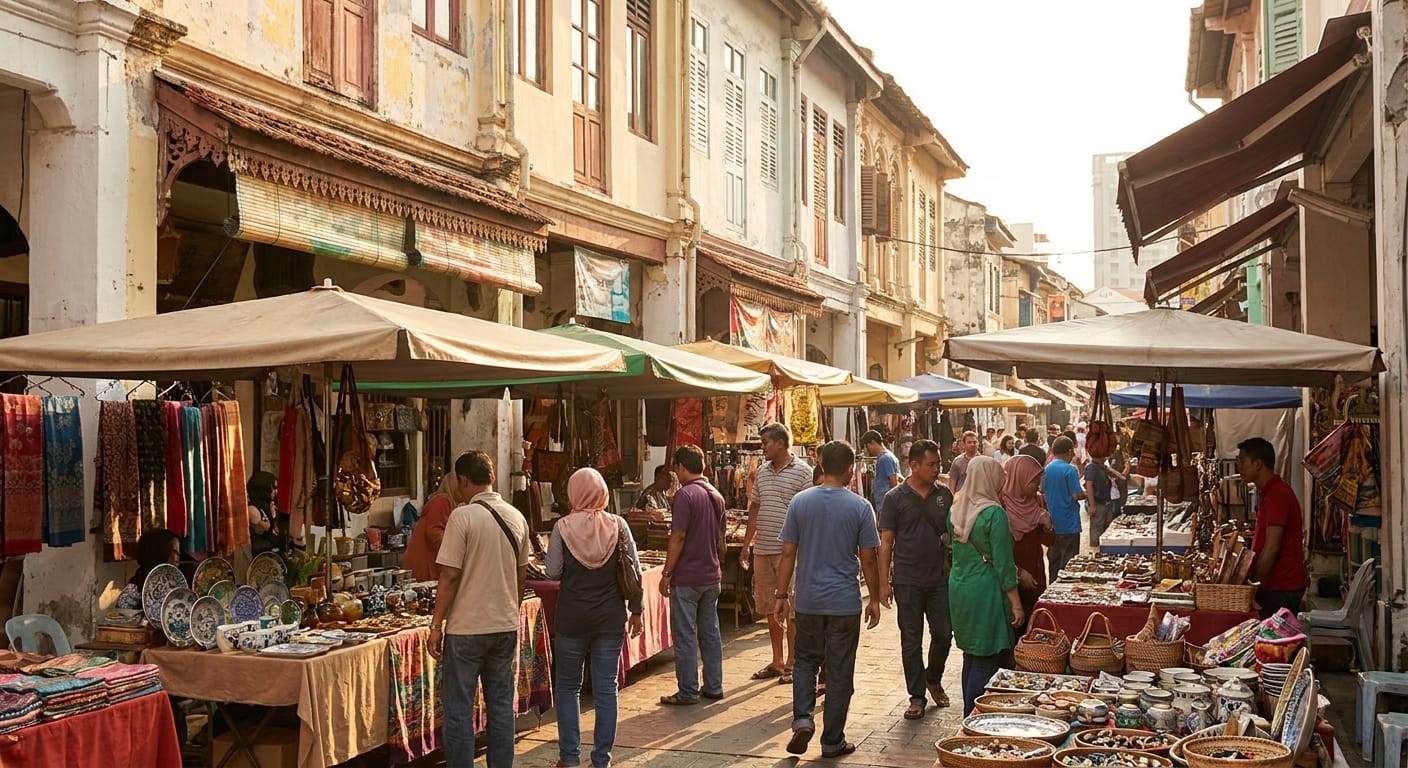 Pasar Seni Chinatown craft market streetscape in Kuala Lumpur