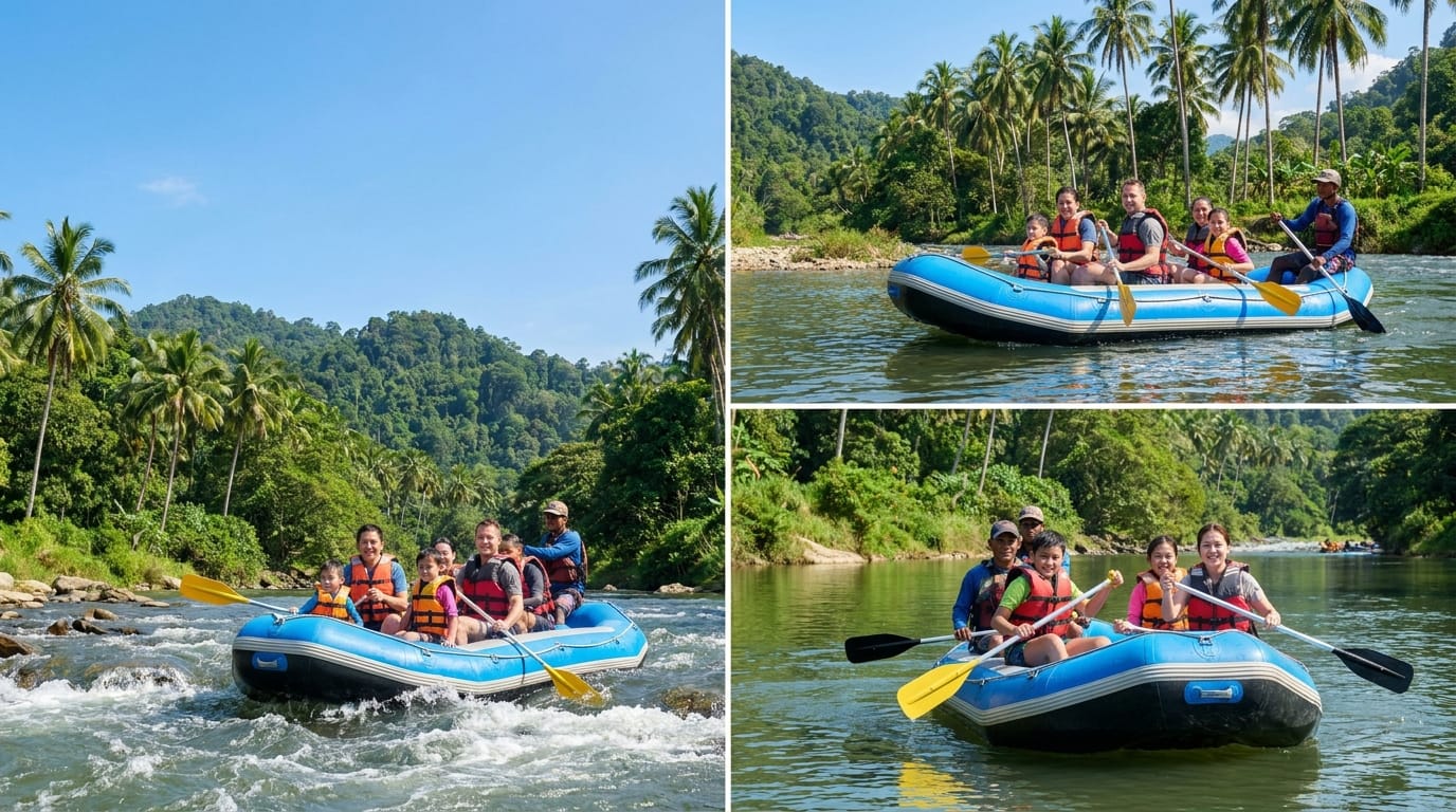 Kiulu River in Sabah — gentle rapids and calm stretches suitable for family rafting