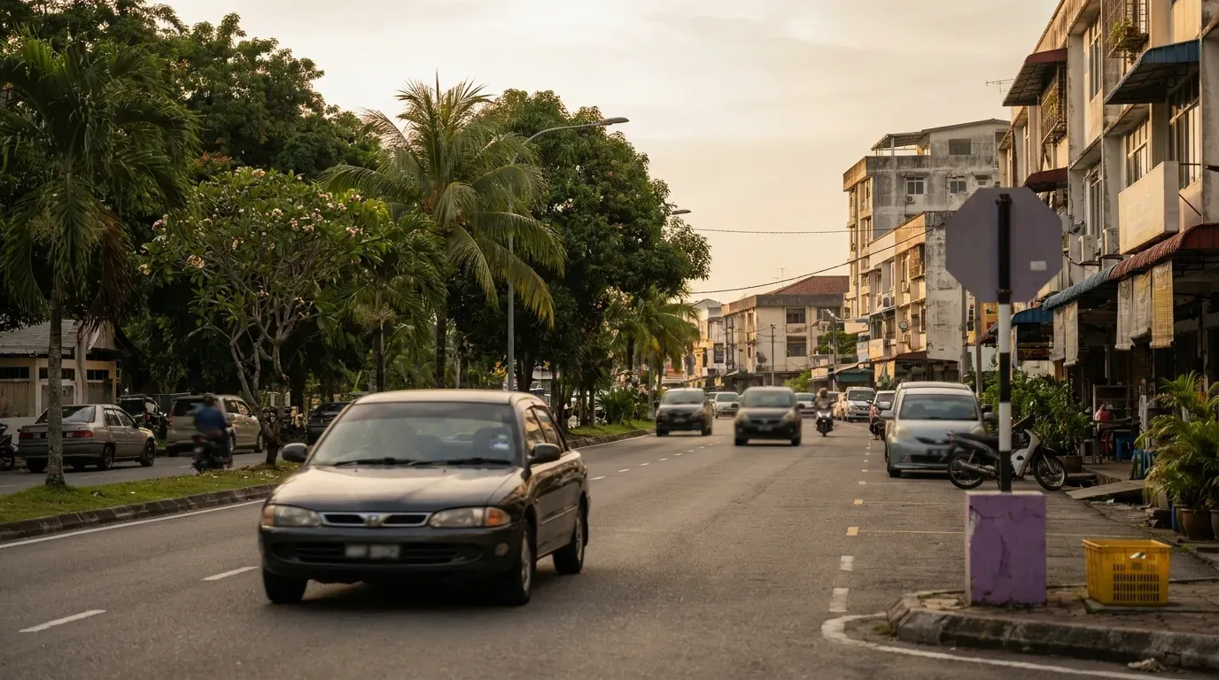 Pemandangan jalan raya di Kota Kinabalu untuk perjalanan dengan kereta sewa