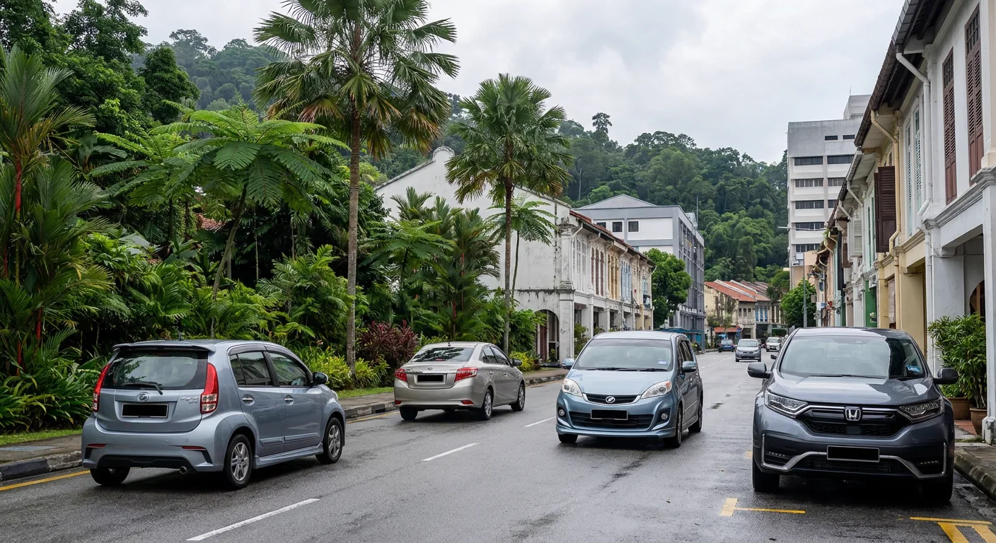 Hatchback, sedan, MPV and SUV car types on a Malaysian street