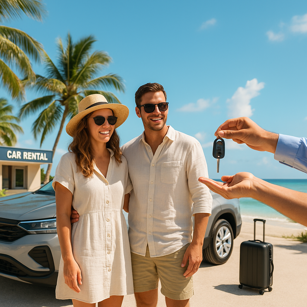 Happy couple receiving car keys